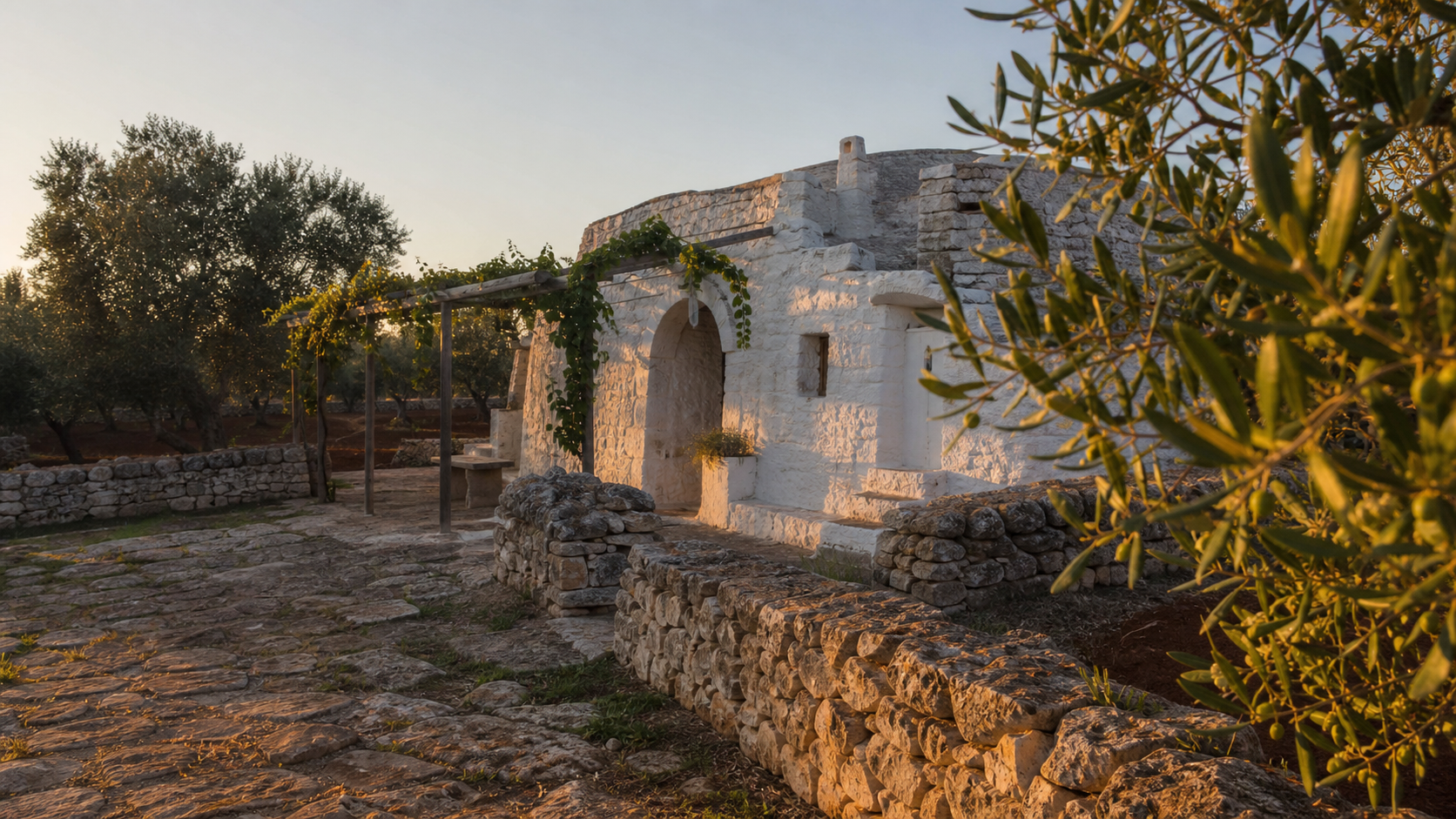 Masseria pugliese di Casa Aurelia tra olivi e muretti a secco